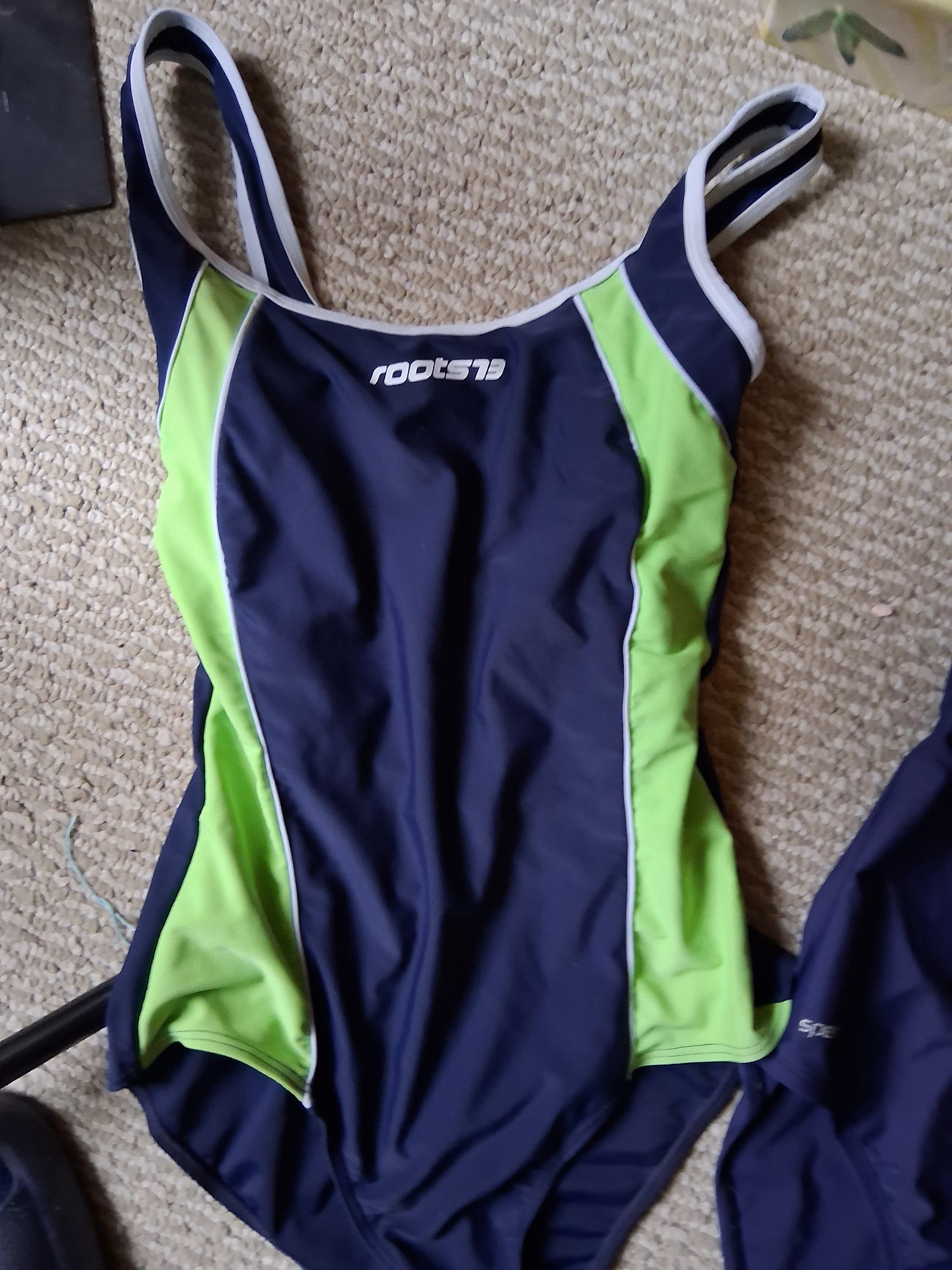 Roots Women's Navy And Lime Green One-Piece Swimsuit